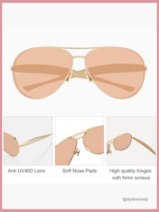 Oversized Aviator Sunglasses Metal Frame Polarized Lenses Retro 70s